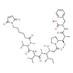 ChemSpider 2D Image | N-[6-(2,5-Dioxo-2,5-dihydro-1H-pyrrol-1-yl)hexanoyl]-N-methyl-L-valyl-N-[(3R,4S,5S)-1-{(2R)-2-[(1R,2R)-3-{[(1S)-1-carboxy-2-phenylethyl]amino}-1-methoxy-2-methyl-3-oxopropyl]-1-pyrrolidinyl}-3-methoxy
-5-methyl-1-oxo-4-heptanyl]-N-methyl-L-valinamide | C49H76N6O11