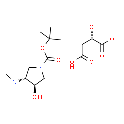 ChemSpider 2D Image | (2S)-2-Hydroxysuccinic acid - 2-methyl-2-propanyl (3R,4R)-3-hydroxy-4-(methylamino)-1-pyrrolidinecarboxylate (1:1) | C14H26N2O8