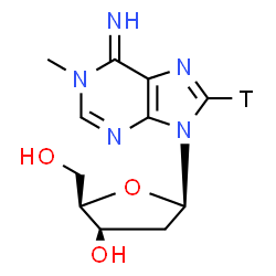 ChemSpider 2D Image | 9-(2-Deoxy-beta-D-threo-pentofuranosyl)-1-methyl(8-~3~H)-1,9-dihydro-6H-purin-6-imine | C11H14TN5O3