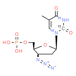 ChemSpider 2D Image | 1-(3-Azido-2,3-dideoxy-5-O-phosphono-beta-D-threo-pentofuranosyl)-5-methyl-2,4(1H,3H)-(2-~13~C,~15~N_2_)pyrimidinedione | C913CH14N315N2O7P