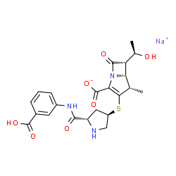 ChemSpider 2D Image | Sodium (4S,5R,6S)-3-({(3R,5S)-5-[(3-carboxyphenyl)carbamoyl]-3-pyrrolidinyl}sulfanyl)-6-[(1R)-1-hydroxyethyl]-4-methyl-7-oxo-1-azabicyclo[3.2.0]hept-2-ene-2-carboxylate | C22H24N3NaO7S
