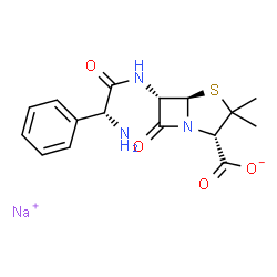 ChemSpider 2D Image | Sodium (2S,5R,6S)-6-{[(2R)-2-amino-2-phenylacetyl]amino}-3,3-dimethyl-7-oxo-4-thia-1-azabicyclo[3.2.0]heptane-2-carboxylate | C16H18N3NaO4S