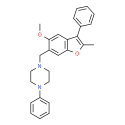 ChemSpider 2D Image | 1-[(5-Methoxy-2-methyl-3-phenyl-1-benzofuran-6-yl)methyl]-4-phenylpiperazine | C27H28N2O2