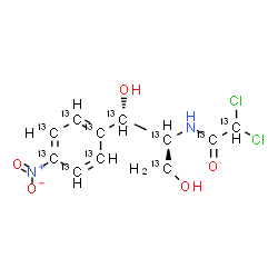 ChemSpider 2D Image | 2,2-Dichloro-N-[(1S,2S)-1,3-dihydroxy-1-[4-nitro(~13~C_6_)phenyl](~13~C_3_)-2-propanyl](~13~C_2_)acetamide | 13C11H12Cl2N2O5