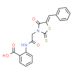 ChemSpider 2D Image | 2-({[(5Z)-5-Benzylidene-4-oxo-2-thioxo-1,3-thiazolidin-3-yl]acetyl}amino)benzoic acid | C19H14N2O4S2