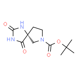 ChemSpider 2D Image | 2-Methyl-2-propanyl (5R)-2,4-dioxo-1,3,7-triazaspiro[4.4]nonane-7-carboxylate | C11H17N3O4