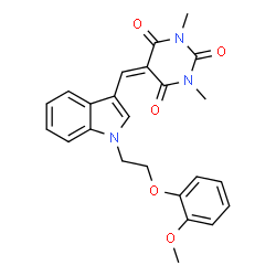 ChemSpider 2D Image | 5-({1-[2-(2-Methoxyphenoxy)ethyl]-1H-indol-3-yl}methylene)-1,3-dimethyl-2,4,6(1H,3H,5H)-pyrimidinetrione | C24H23N3O5