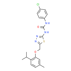 ChemSpider 2D Image | 1-(4-Chlorophenyl)-3-{5-[(2-isopropyl-5-methylphenoxy)methyl]-1,3,4-thiadiazol-2-yl}urea | C20H21ClN4O2S