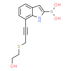 ChemSpider 2D Image | (7-{3-[(2-Hydroxyethyl)sulfanyl]-1-propyn-1-yl}-1H-indol-2-yl)boronic acid | C13H14BNO3S