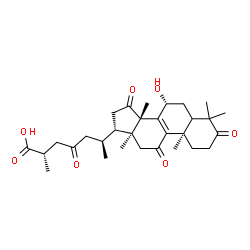ChemSpider 2D Image | (5xi,7alpha,10alpha,13alpha,14beta,17alpha,20S,25S)-7-Hydroxy-3,11,15,23-tetraoxolanost-8-en-26-oic acid | C30H42O7