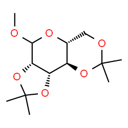 ChemSpider 2D Image | (3aS,5aR,9aR,9bS)-4-Methoxy-2,2,8,8-tetramethylhexahydro[1,3]dioxolo[4,5]pyrano[3,2-d][1,3]dioxine (non-preferred name) | C13H22O6