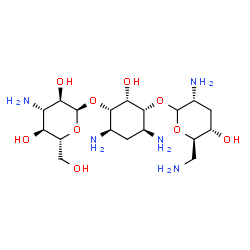 ChemSpider 2D Image | (1S,2R,3R,4S,6R)-4,6-Diamino-3-[(2,6-diamino-2,3,6-trideoxy-D-ribo-hexopyranosyl)oxy]-2-hydroxycyclohexyl 3-amino-3-deoxy-alpha-D-glucopyranoside | C18H37N5O9