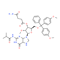 ChemSpider 2D Image | 3'-O-(4-Amino-4-oxobutanoyl)-5'-O-[bis(4-methoxyphenyl)(phenyl)methyl]-N-isobutyryl-2'-O-methyl-4,5,7,8-tetrahydroguanosine | C40H48N6O10