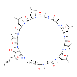 ChemSpider 2D Image | (6S,9R,12R,15S,18R,21R,24R,27R)-3-[(1R,2R,4E)-1-Hydroxy-2-methyl-4-hexen-1-yl]-9,12,21,27-tetraisobutyl-6,24-diisopropyl-4,7,10,13,15,18,22,28,31-nonamethyl-1,4,7,10,13,16,19,22,25,28,31-undecaazacycl
opentatriacontane-2,5,8,11,14,17,20,23,26,29,32-undecone | C62H111N11O12