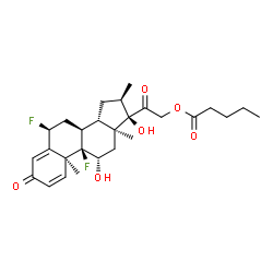 ChemSpider 2D Image | (6alpha,11beta,16alpha)-6,9-Difluoro-11,17-dihydroxy-16-methyl-3,20-dioxopregna-1,4-dien-21-yl valerate | C27H36F2O6