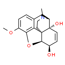 ChemSpider 2D Image | (5beta,6beta,9alpha,13alpha,14alpha)-3-Methoxy-17-methyl-7,8-didehydro-4,5-epoxymorphinan-6,14-diol | C18H21NO4