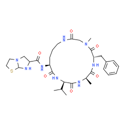 ChemSpider 2D Image | N-[(6S,9R,12R,15S)-6-Benzyl-12-isopropyl-4,9-dimethyl-2,5,8,11,14-pentaoxo-1,4,7,10,13-pentaazacyclooctadecan-15-yl]hexahydroimidazo[2,1-b][1,3]thiazole-6-carboxamide | C31H46N8O6S