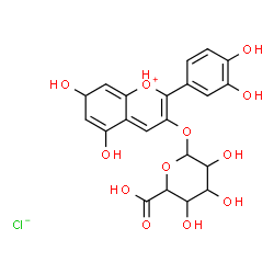 ChemSpider 2D Image | 2-(3,4-Dihydroxyphenyl)-5,7-dihydroxy-7H-chromenium-3-yl hexopyranosiduronic acid chloride | C21H21ClO12