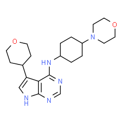ChemSpider 2D Image | N-[4-(4-Morpholinyl)cyclohexyl]-5-(tetrahydro-2H-pyran-4-yl)-7H-pyrrolo[2,3-d]pyrimidin-4-amine | C21H31N5O2