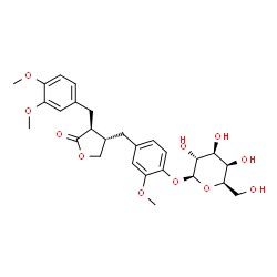 ChemSpider 2D Image | 4-{[(3S,4S)-4-(3,4-Dimethoxybenzyl)-5-oxotetrahydro-3-furanyl]methyl}-2-methoxyphenyl beta-D-galactopyranoside | C27H34O11