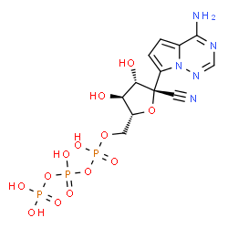 ChemSpider 2D Image | [[(2R,3S,4S,5R)-5-(4-aminopyrrolo[2,1-f][1,2,4]triazin-7-yl)-5-cyano-3,4-dihydroxy-tetrahydrofuran-2-yl]methoxy-hydroxy-phosphoryl] phosphono hydrogen phosphate | C12H16N5O13P3
