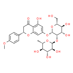 ChemSpider 2D Image | (2S)-5-Hydroxy-2-(4-methoxyphenyl)-4-oxo-3,4-dihydro-2H-chromen-7-yl 2-O-(6-deoxy-alpha-L-glucopyranosyl)-beta-D-mannopyranoside | C28H34O14
