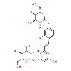 ChemSpider 2D Image | 3-Hydroxy-4-{(E)-2-[3-hydroxy-5-(beta-D-mannopyranosyloxy)phenyl]vinyl}phenyl alpha-D-galactopyranoside | C26H32O14