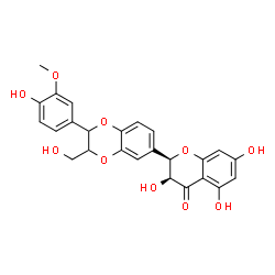 ChemSpider 2D Image | (2R,3S)-3,5,7-Trihydroxy-2-[2-(4-hydroxy-3-methoxyphenyl)-3-(hydroxymethyl)-2,3-dihydro-1,4-benzodioxin-6-yl]-2,3-dihydro-4H-chromen-4-one | C25H22O10