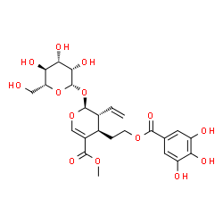 ChemSpider 2D Image | Methyl (2S,3R,4R)-2-(beta-D-mannopyranosyloxy)-4-{2-[(3,4,5-trihydroxybenzoyl)oxy]ethyl}-3-vinyl-3,4-dihydro-2H-pyran-5-carboxylate | C24H30O14