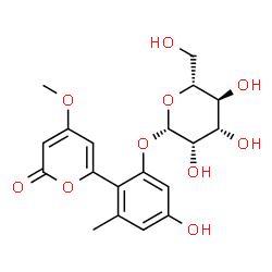 ChemSpider 2D Image | 5-Hydroxy-2-(4-methoxy-2-oxo-2H-pyran-6-yl)-3-methylphenyl beta-D-mannopyranoside | C19H22O10