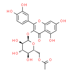 ChemSpider 2D Image | 2-(3,4-Dihydroxyphenyl)-5,7-dihydroxy-4-oxo-4H-chromen-3-yl 6-O-acetyl-alpha-D-glucopyranoside | C23H22O13