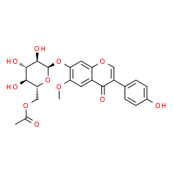 ChemSpider 2D Image | 3-(4-Hydroxyphenyl)-6-methoxy-4-oxo-4H-chromen-7-yl 6-O-acetyl-alpha-D-glucopyranoside | C24H24O11