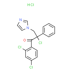 ChemSpider 2D Image | 2-Chloro-1-(2,4-dichlorophenyl)-3-(1H-imidazol-1-yl)-2-phenyl-1-propanone hydrochloride (1:1) | C18H14Cl4N2O