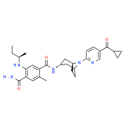 ChemSpider 2D Image | 5-[(2R)-2-Butanylamino]-N-{(1S,3R)-8-[5-(cyclopropylcarbonyl)-2-pyridinyl]-8-azabicyclo[3.2.1]oct-3-yl}-2-methylterephthalamide | C29H37N5O3