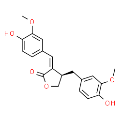 ChemSpider 2D Image | (3Z,4R)-4-(4-Hydroxy-3-methoxybenzyl)-3-(4-hydroxy-3-methoxybenzylidene)dihydro-2(3H)-furanone | C20H20O6