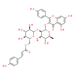 ChemSpider 2D Image | 5,7-Dihydroxy-2-(4-hydroxyphenyl)-4-oxo-4H-chromen-3-yl 6-deoxy-2-O-{6-O-[(2E)-3-(4-hydroxyphenyl)-2-propenoyl]-D-glucopyranosyl}-alpha-L-mannopyranoside | C36H36O17