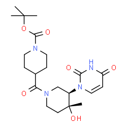 ChemSpider 2D Image | 2-Methyl-2-propanyl 4-{[(3R,4R)-3-(2,4-dioxo-3,4-dihydro-1(2H)-pyrimidinyl)-4-hydroxy-4-methyl-1-piperidinyl]carbonyl}-1-piperidinecarboxylate | C21H32N4O6