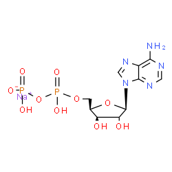 ChemSpider 2D Image | Sodium 9-[(2xi)-5-O-{hydroxy[(hydroxyphosphinato)oxy]phosphoryl}-beta-D-threo-pentofuranosyl]-9H-purin-6-amine | C10H14N5NaO10P2