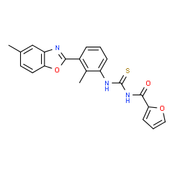 ChemSpider 2D Image | N-{[2-Methyl-3-(5-methyl-1,3-benzoxazol-2-yl)phenyl]carbamothioyl}-2-furamide | C21H17N3O3S
