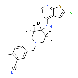 ChemSpider 2D Image | 5-({4-[(6-Chlorothieno[2,3-d]pyrimidin-4-yl)amino](3,3,4,5,5-~2~H_5_)-1-piperidinyl}methyl)-2-fluorobenzonitrile | C19H12D5ClFN5S