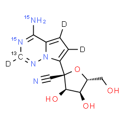 ChemSpider 2D Image | (2R,3R,4S,5R)-2-[4-(~15~N)Amino(2-~13~C,~2~H_3_,3-~15~N)pyrrolo[2,1-f][1,2,4]triazin-7-yl]-3,4-dihydroxy-5-(hydroxymethyl)tetrahydro-2-furancarbonitrile (non-preferred name) | C1113CH10D3N315N2O4