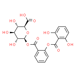 ChemSpider 2D Image | 1-O-{2-[(2,6-Dihydroxybenzoyl)oxy]benzoyl}-beta-D-glucopyranuronic acid | C20H18O12