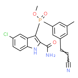 ChemSpider 2D Image | Methyl (2-carbamoyl-5-chloro-1H-indol-3-yl){3-[(E)-2-cyanovinyl]-5-methylphenyl}phosphinate | C20H17ClN3O3P
