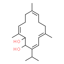 ChemSpider 2D Image | (3Z,5E,9Z,13Z)-3-Isopropyl-6,10,14-trimethyl-3,5,9,13-cyclotetradecatetraene-1,2-diol | C20H32O2