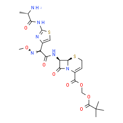 ChemSpider 2D Image | [(2,2-Dimethylpropanoyl)oxy]methyl (6R,7R)-7-{[(2E)-2-[2-(L-alanylamino)-1,3-thiazol-4-yl]-2-(methoxyimino)acetyl]amino}-8-oxo-5-thia-1-azabicyclo[4.2.0]oct-2-ene-2-carboxylate | C22H28N6O8S2