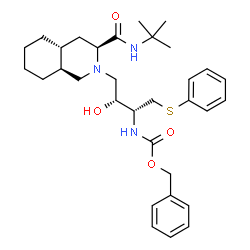 ChemSpider 2D Image | Benzyl [(2R,3R)-3-hydroxy-4-[(3S,4aR,8aS)-3-[(2-methyl-2-propanyl)carbamoyl]octahydro-2(1H)-isoquinolinyl]-1-(phenylsulfanyl)-2-butanyl]carbamate | C32H45N3O4S