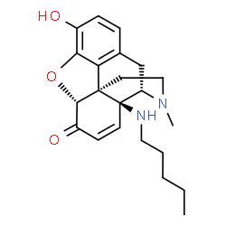 ChemSpider 2D Image | (5alpha,9alpha,13alpha)-3-Hydroxy-17-methyl-14-(pentylamino)-7,8-didehydro-4,5-epoxymorphinan-6-one | C22H28N2O3