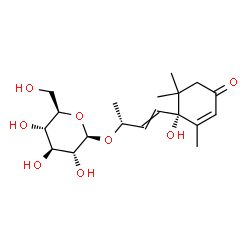 ChemSpider 2D Image | (2R)-4-[(1R)-1-Hydroxy-2,6,6-trimethyl-4-oxo-2-cyclohexen-1-yl]-3-buten-2-yl beta-D-glucopyranoside | C19H30O8