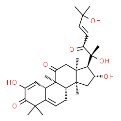 ChemSpider 2D Image | (4S,9alpha,13alpha,16alpha,23E)-2,16,20,25-Tetrahydroxy-9,10,14-trimethyl-4,9-cyclo-9,10-secocholesta-2,5,23-triene-1,11,22-trione | C30H42O7