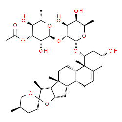 ChemSpider 2D Image | (1beta,3beta,8alpha,10alpha,13alpha,25R)-3-Hydroxyspirost-5-en-1-yl 2-O-(3-O-acetyl-6-deoxy-alpha-L-mannopyranosyl)-6-deoxy-alpha-D-galactopyranoside | C41H64O13
